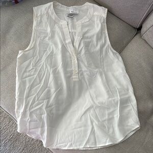 Sleeveless Split-Neck White Blouse